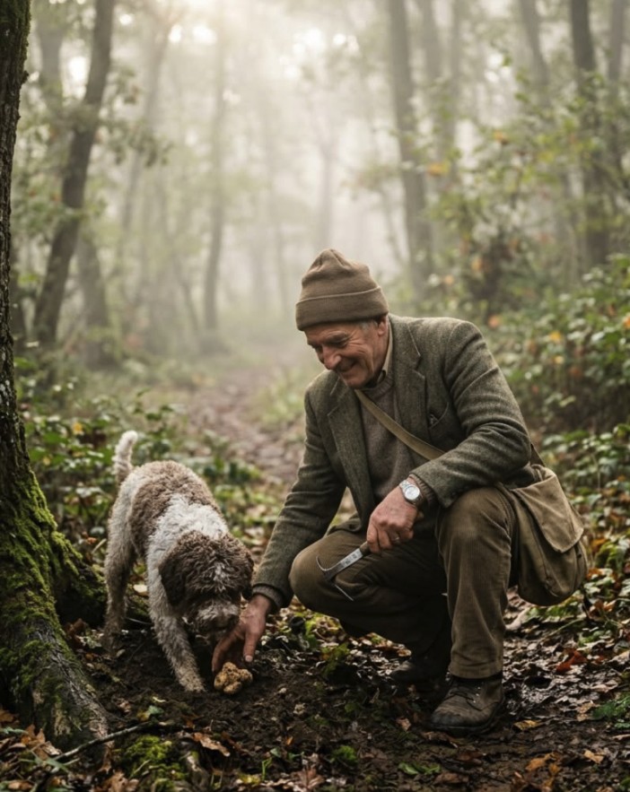 Tartufaio con il suo cane nel bosco